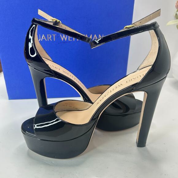 Stuart Weitzman Discoplatform Patent Leather Heels Black Women's 8.5B Tried On - Picture 7 of 12